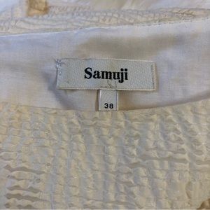 Samuji ivory ecru textured and lined flounced bell sleeve shirt dress 38